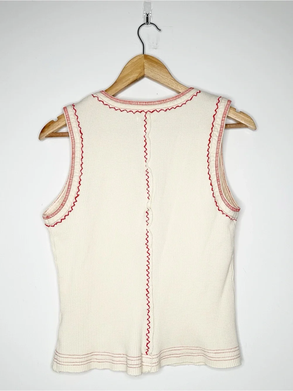Pilcro Embroidered Heart Button Henley Tank Top Cream Size M - Picture 5 of 9